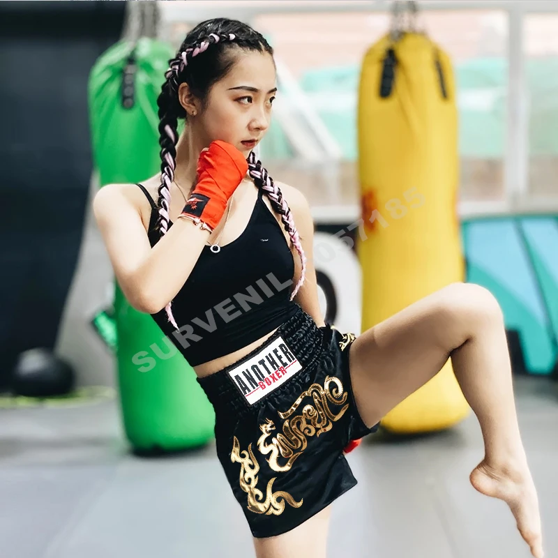 Pantalones cortos de Muay Thai Respirable Pantalones cortos de boxeo tailandés Mujer Hombre Niño Artes marciales MMA Thaiboxing Grappling Kickboxing