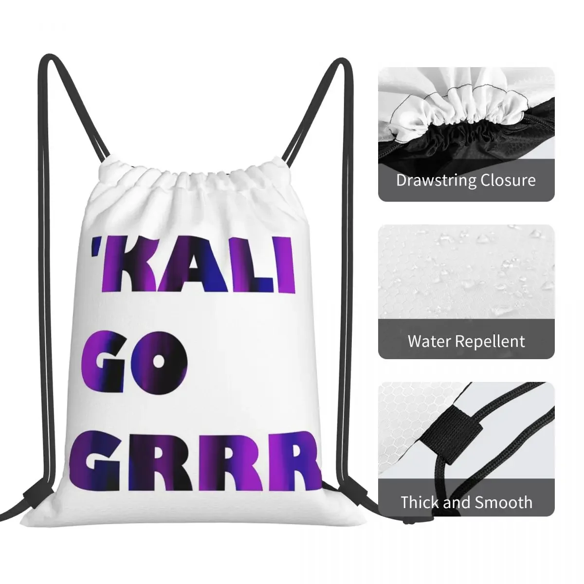 Kali Go Grrr Backpacks Casual Portable Drawstring Bags Drawstring Bundle Pocket Sports Bag BookBag For Man Woman School