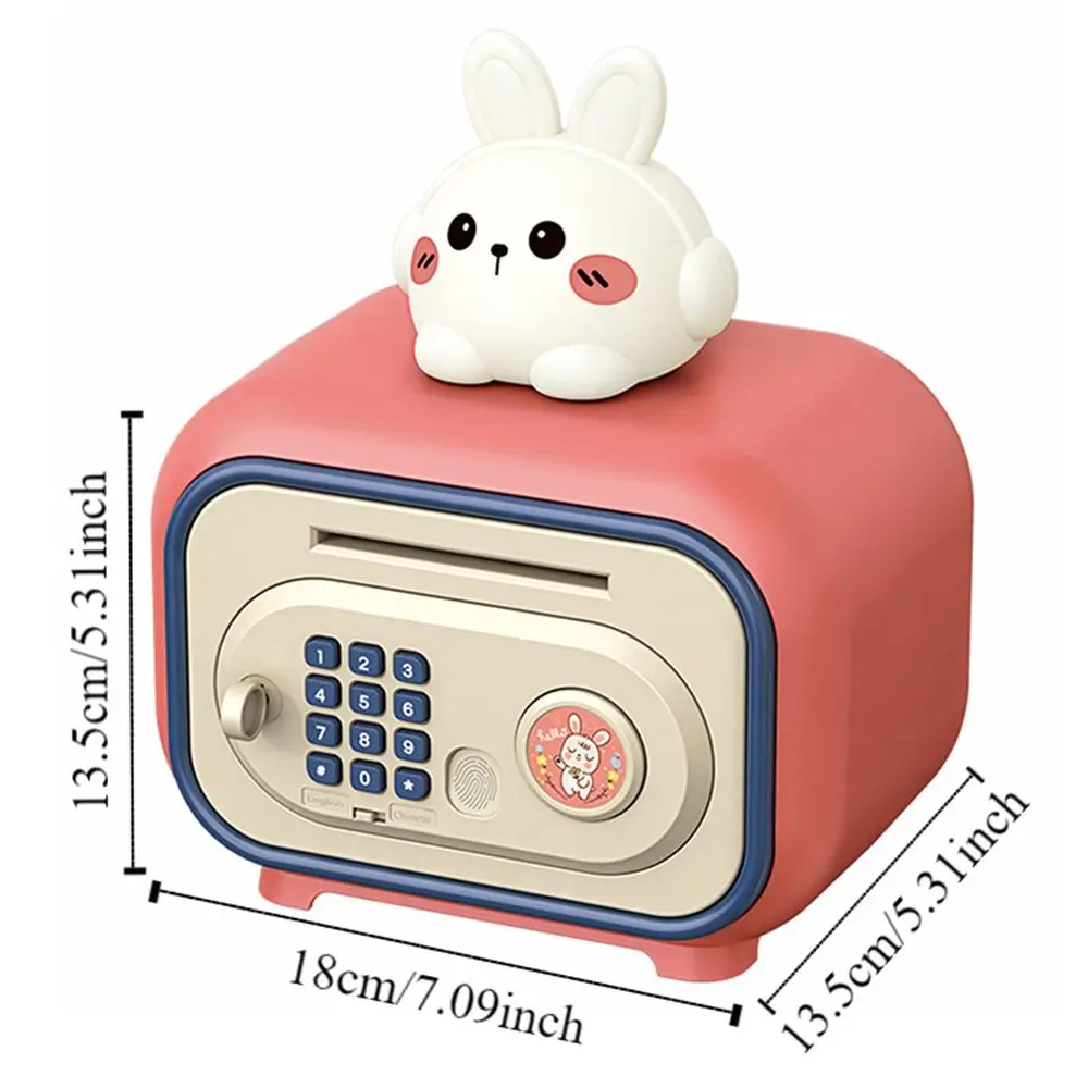 Password Lock Automatic Roll-Up Savings Bank Fingerprint -Protected Voice Reminder Children Money Boxes Bear and Rabbit