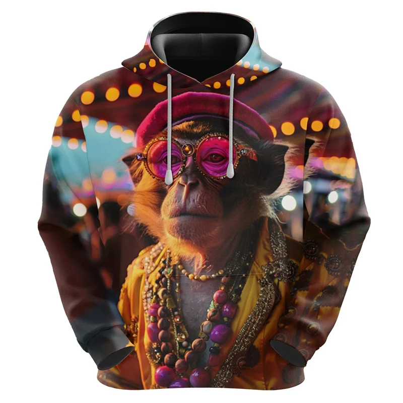 Funny Monkey Hoodies For Men Orangutan Animal Graphic 3D Printed Sweatshirts Casual Loose Pullovers Tops Hoody Unisex Streetwear