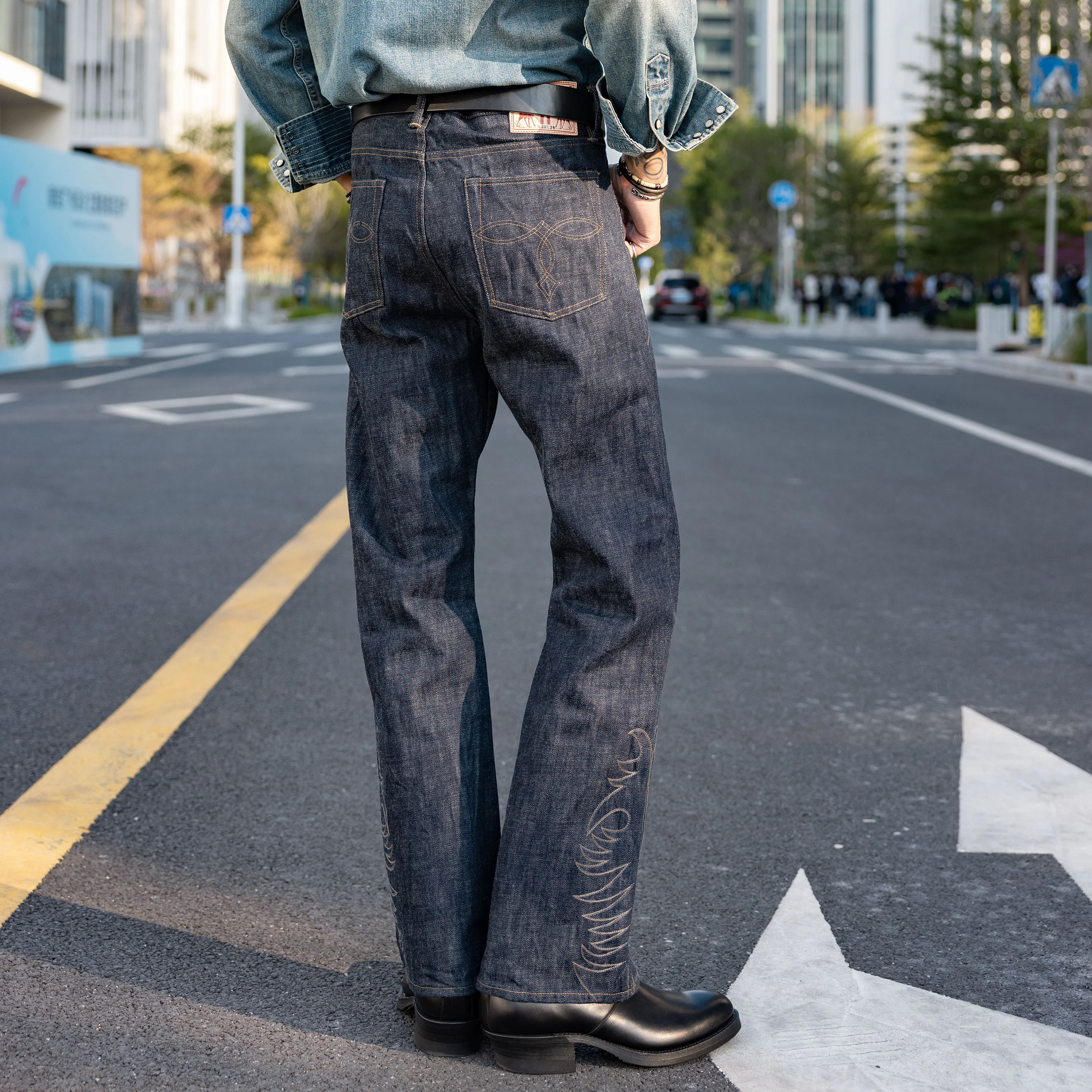 RLBT-0001 Red Tornado 16oz Boot Fitting Raw Denim Embroidery Jeans Button Fly Super Quality Indigo Selvage Washed Pants