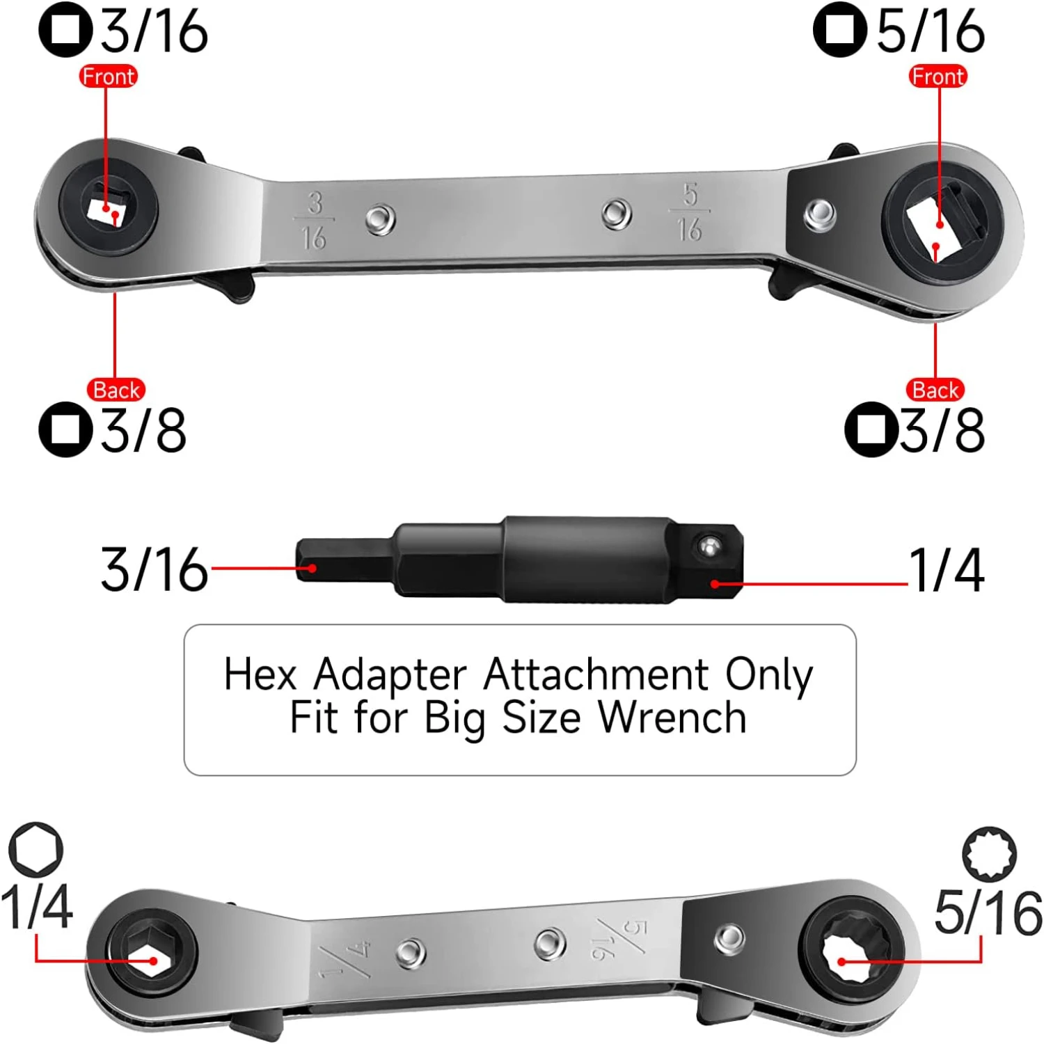 High-Quality Professional HVAC Refrigeration Service Wrench Set with Ratchet - Precision 1/4, 5/16 x 1/4 Hex Bit Adapter Kit - P