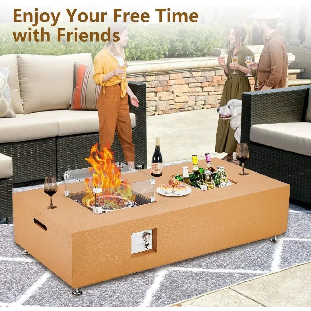 56" Propane Fire Pit Table with Ice Bucket，Dual-Use Functionality, Sturdy Construction，CSA Safety Certified，Fire Pit Table