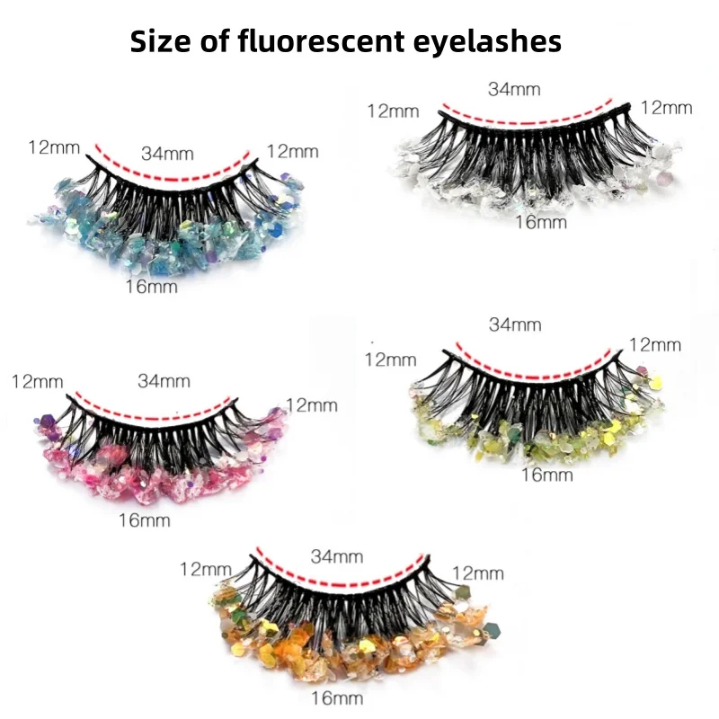 6 pairs Sequin Party Women Dramatic False Eyelashes Glitter Colored Eyelashes Lashes Extension Makeup Eye Tail Fake Eyelashes