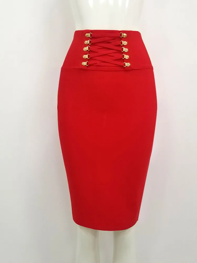 Nieuwe Collectie Vrouwen Zwart Rood Wit Bodycon Bandage Rok Dames Designer Hoge Taille Lovertjes Night Club Party Club Potlood Rok