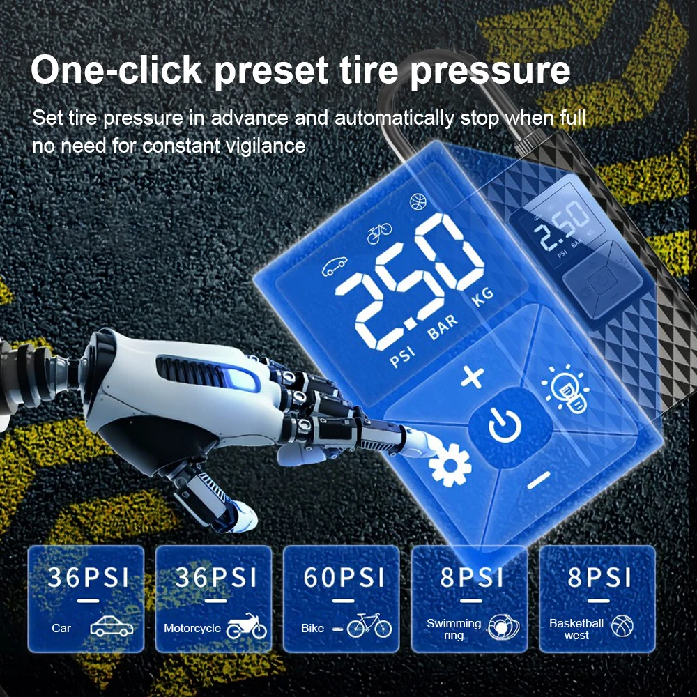 150PSI Car Air Pump Tire Inflator 120W Portable Air Compressor Digital Cordless Car Tyre Inflator For Motocycle Bicycle Balls