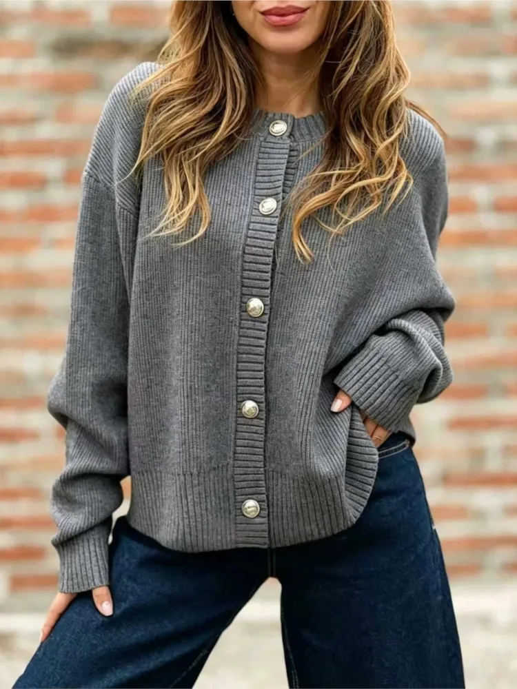 MsChuh Autumn Women's Clothing Solid Color Cardigans Sweater Pulls Femmes All-match Loose Simple Style Trendy Comfortable Casual