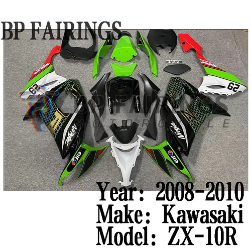 カワサキニンジャ用カスタムフェアリングキット,グリーンとブラックセット,zx10r 08 09 10 ZX-10R 2008 2009 2010