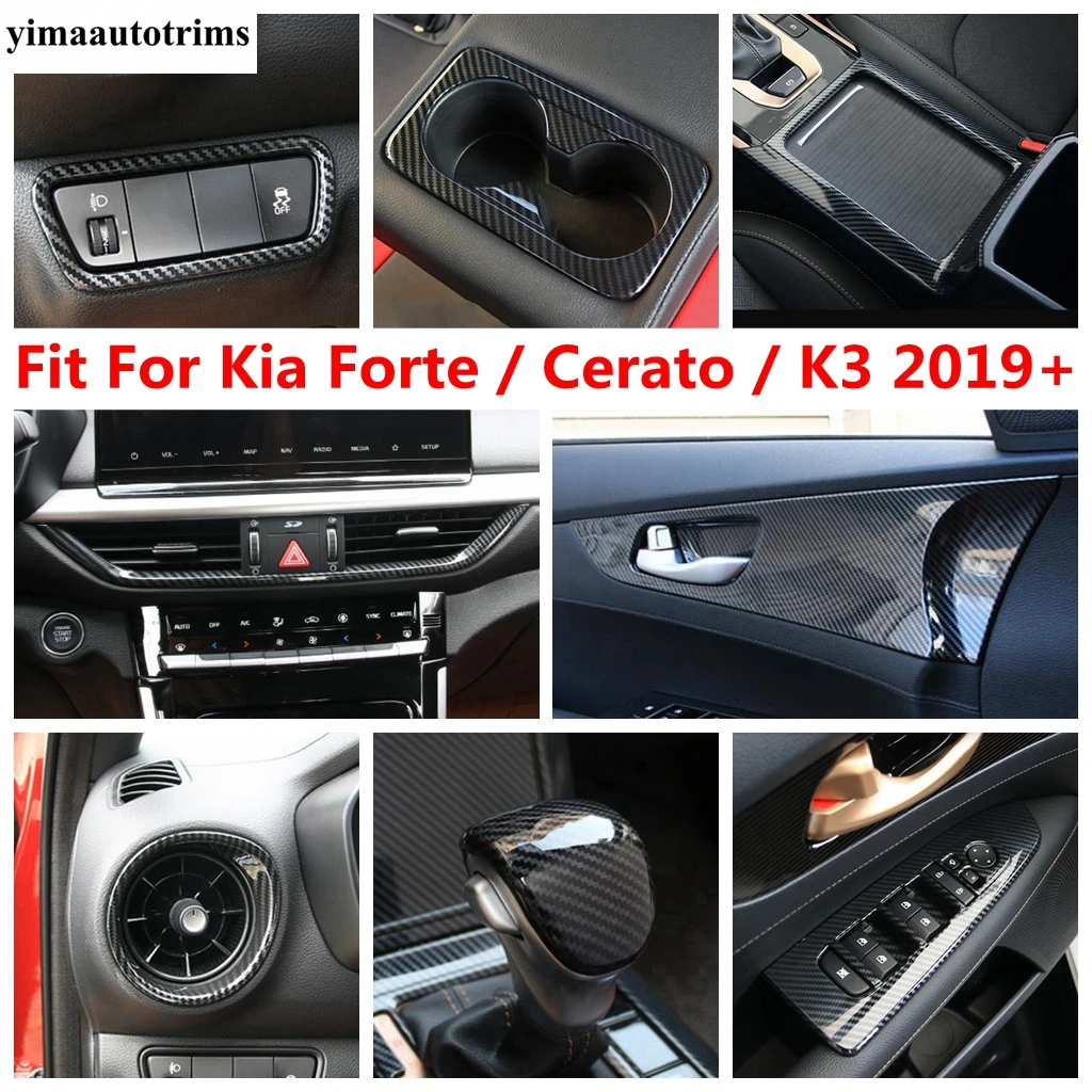 

For Kia Cerato Forte K3 2019 - 2023 Water Cup Holder Air AC Panel Head Lamp Gear Shift Cover Trim ABS Carbon Fiber Accessories