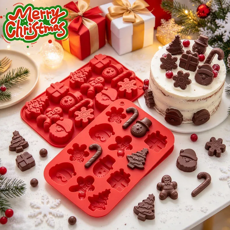 1-20PCS Christmas Tree Silicone Candy Mold  Snowman Gingerbread Man Santa Claus Chocolate Jelly Pudding Dessert Tool