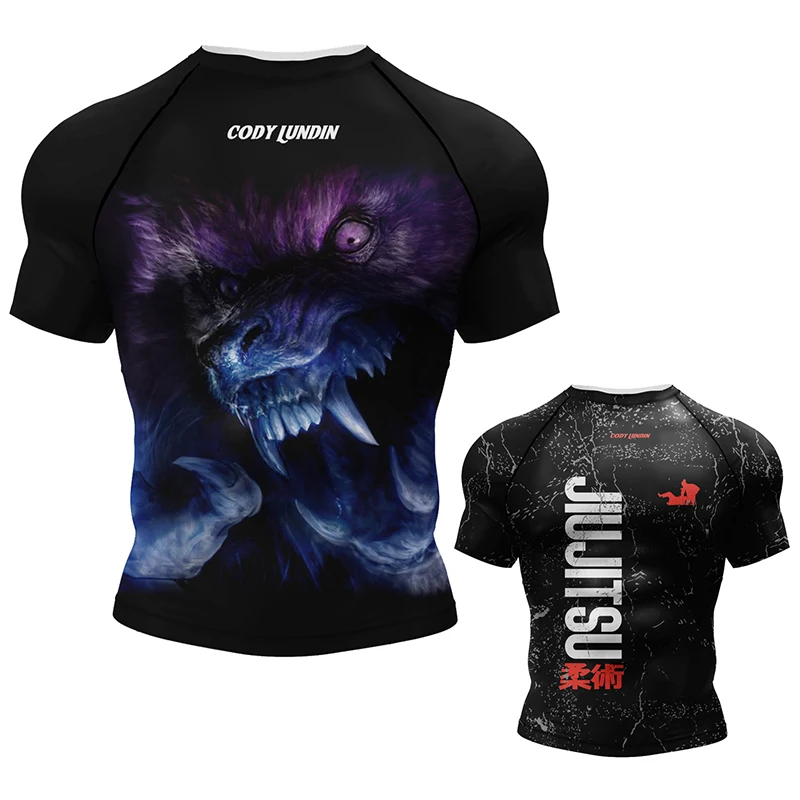 New Sports BJJ Boxing MMA T-shirt Short Sleeve Rashguard For Men MMA Shirts 3D Kickboxing Rash Guard Compression Gym Clothing