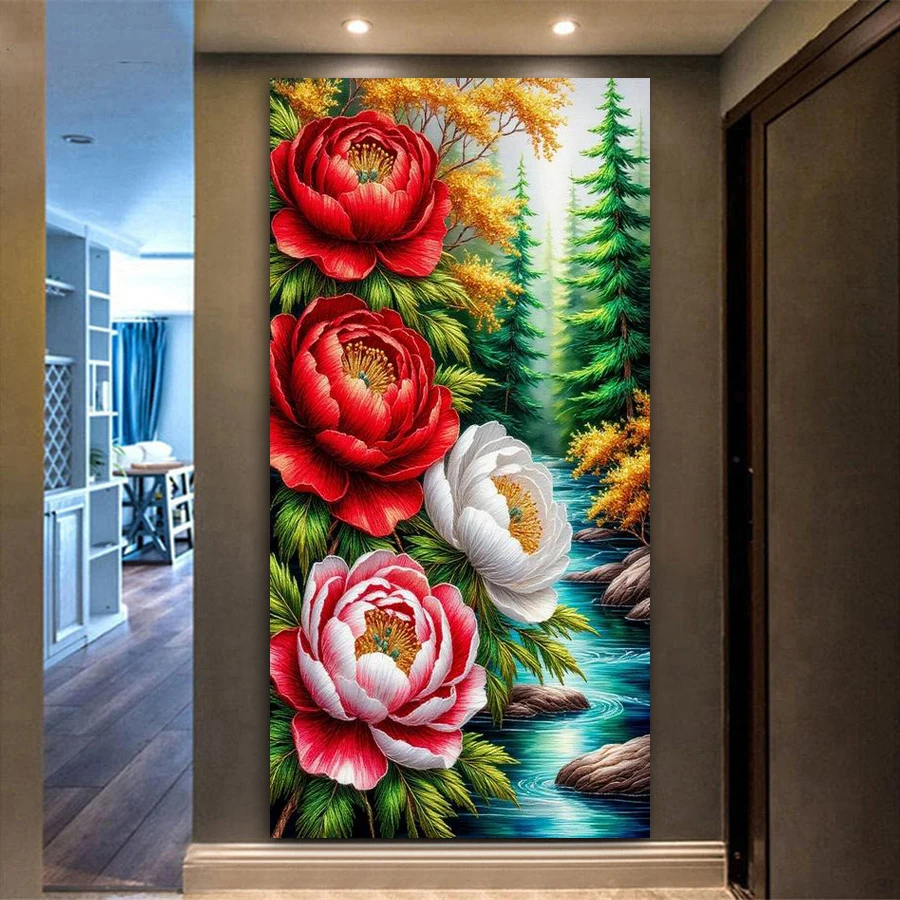 

Colorful Peony Picture Large Size Diy Diamond Arts Painting Flowers Full Square Round Drill Mosaic Embroidery Kits Wall Decor