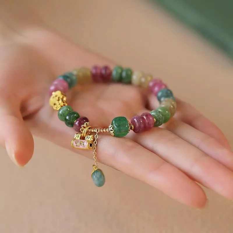 

Natural Tourmaline Beaded Bracelet for Women with Exquisite Ruyi Lock Pendant Unique Niche Luxury and Skin-Brightening Ins Gifts