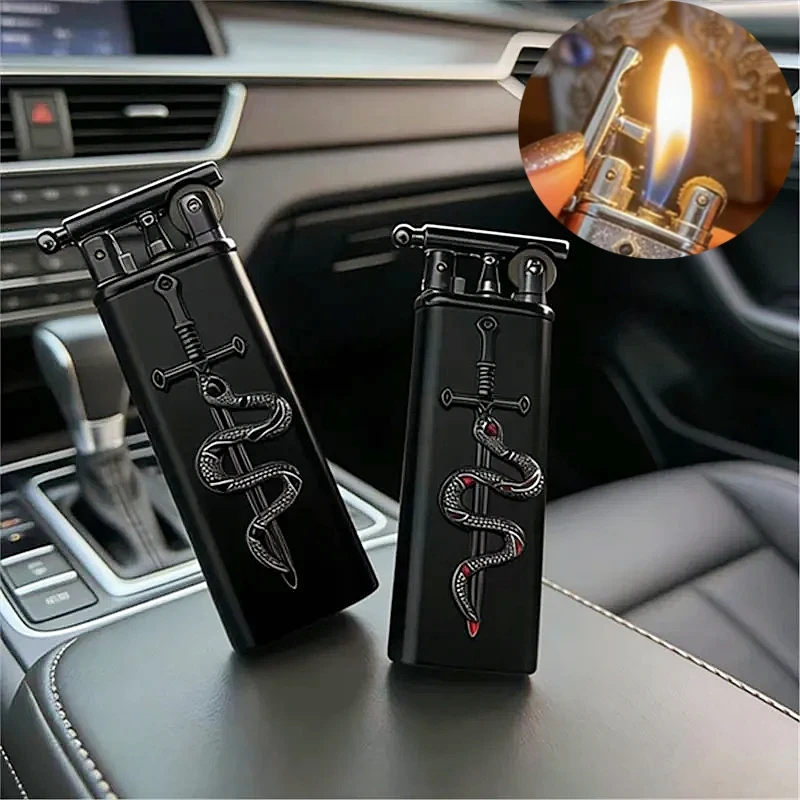 

New High-end Handmade Retro Cross Shaped Grinding Wheel Lighter Butane Gas Portable Metal Open Flame Lighter Smoking Gift