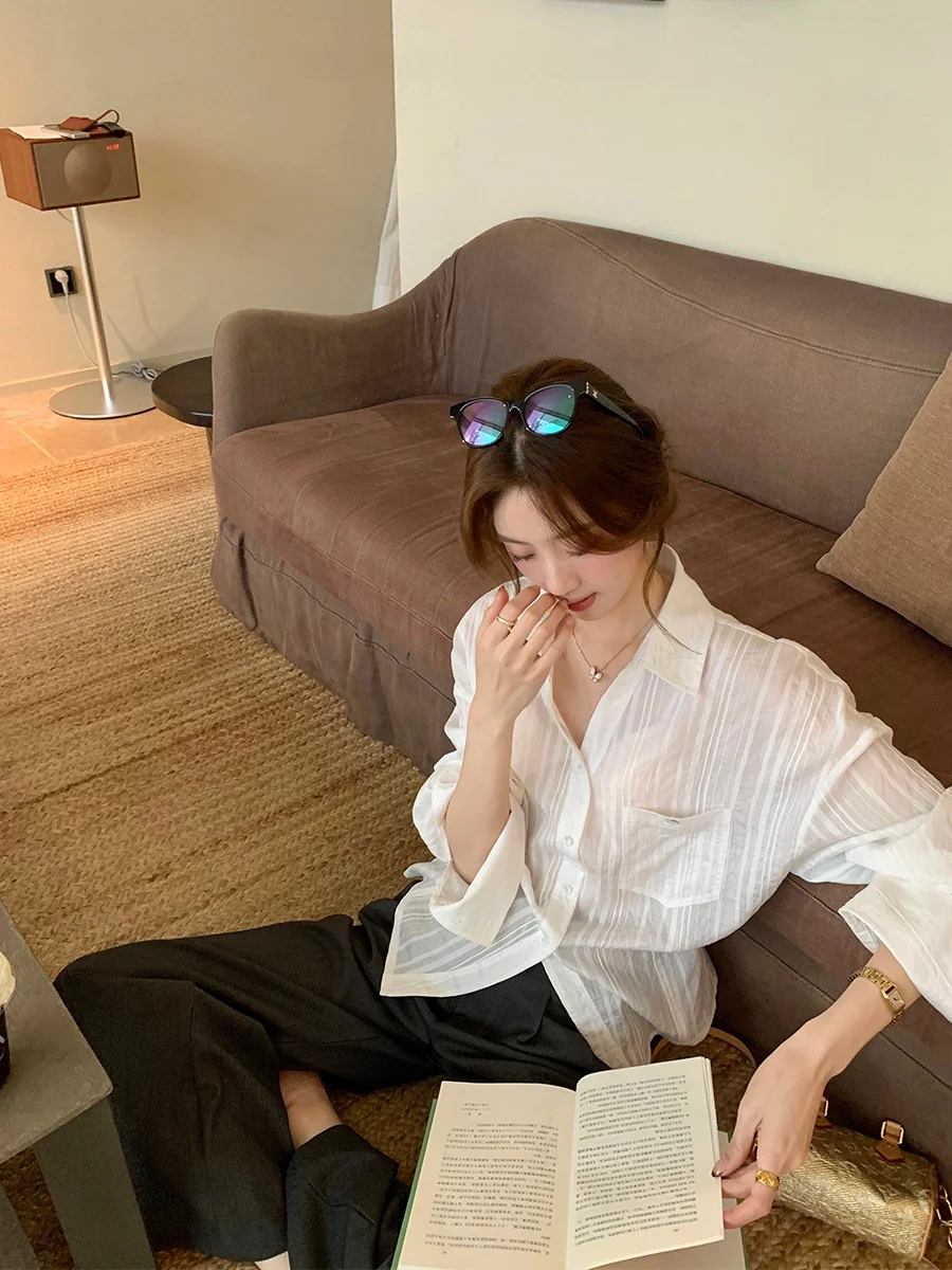 

Женская блузка MUKOK с длинным рукавом, приталенным силуэтом, из смесового шелка, универсальная, весенняя, в корейском стиле, приталенная, с пуговицами