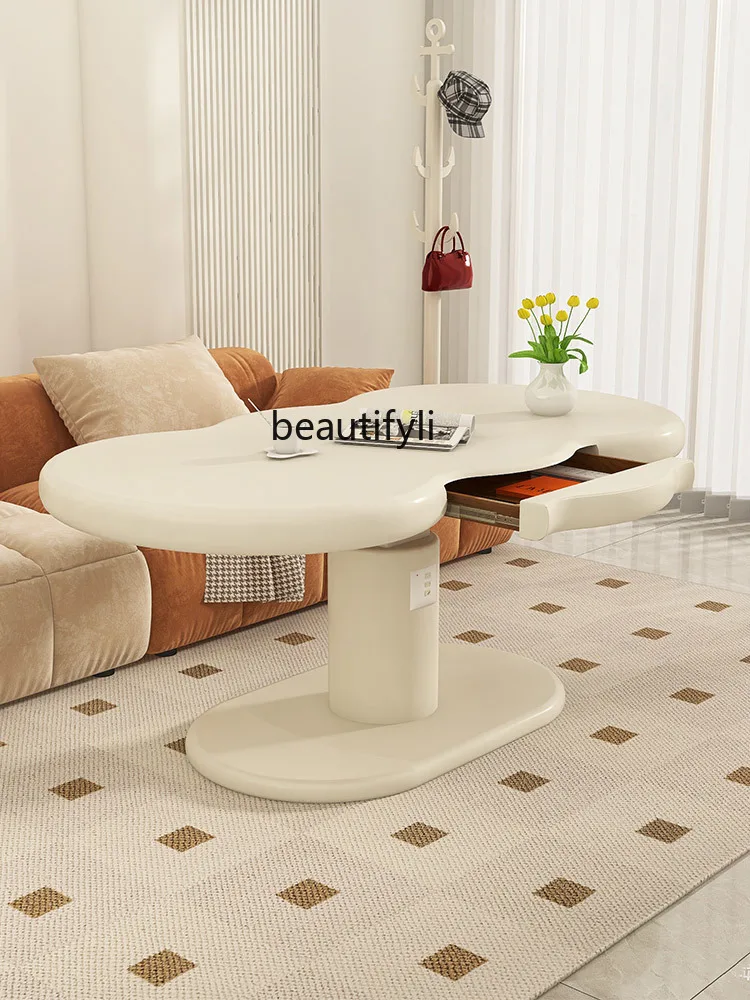 Cream Style Adjustable Coffee Table Dual-Purpose in One Modern Minimalist Living Room Home Creative Strange Shape Tea Table