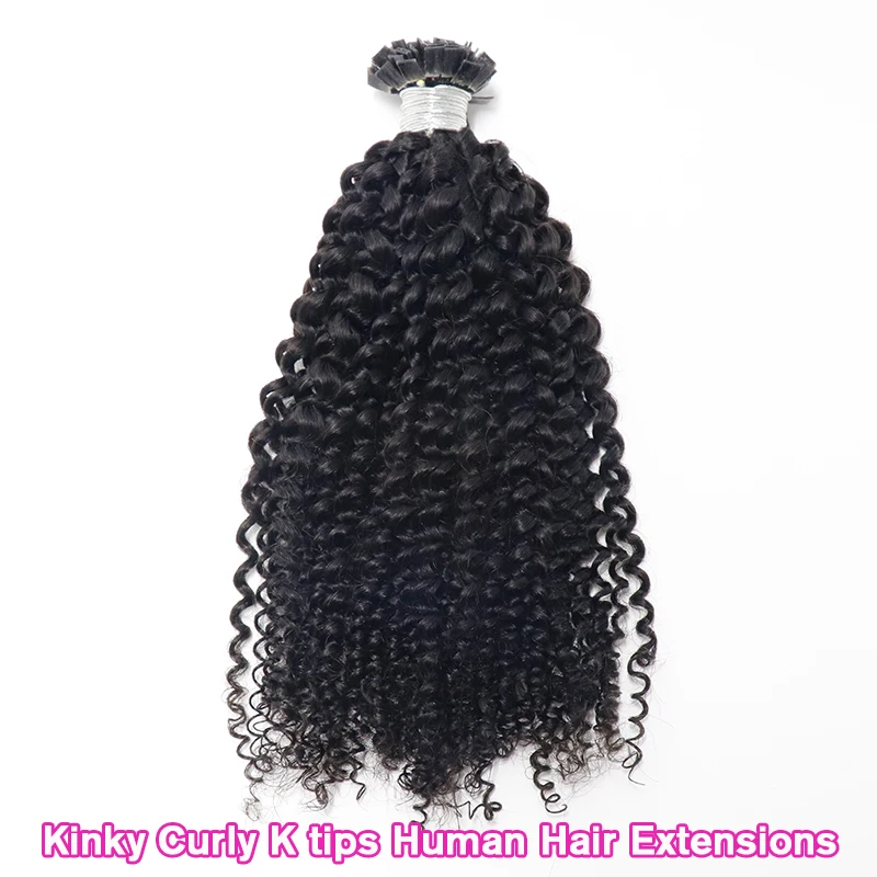 Kinky Curly Fusion K Tips Hair Extension Human Hair 3C4A Curly Keratin Flat Tips Human Hair Extensions Natural Black Ever Beauty