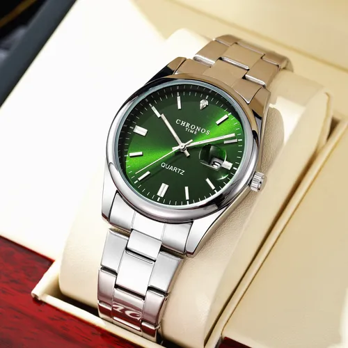 Imagen 2 del producto Reloj de pulsera CHRONOS de lujo para hombre, relojes luminosos resistentes al agua con fecha para hombre, reloj de cuarzo de acero inoxidable para hombre, reloj masculino