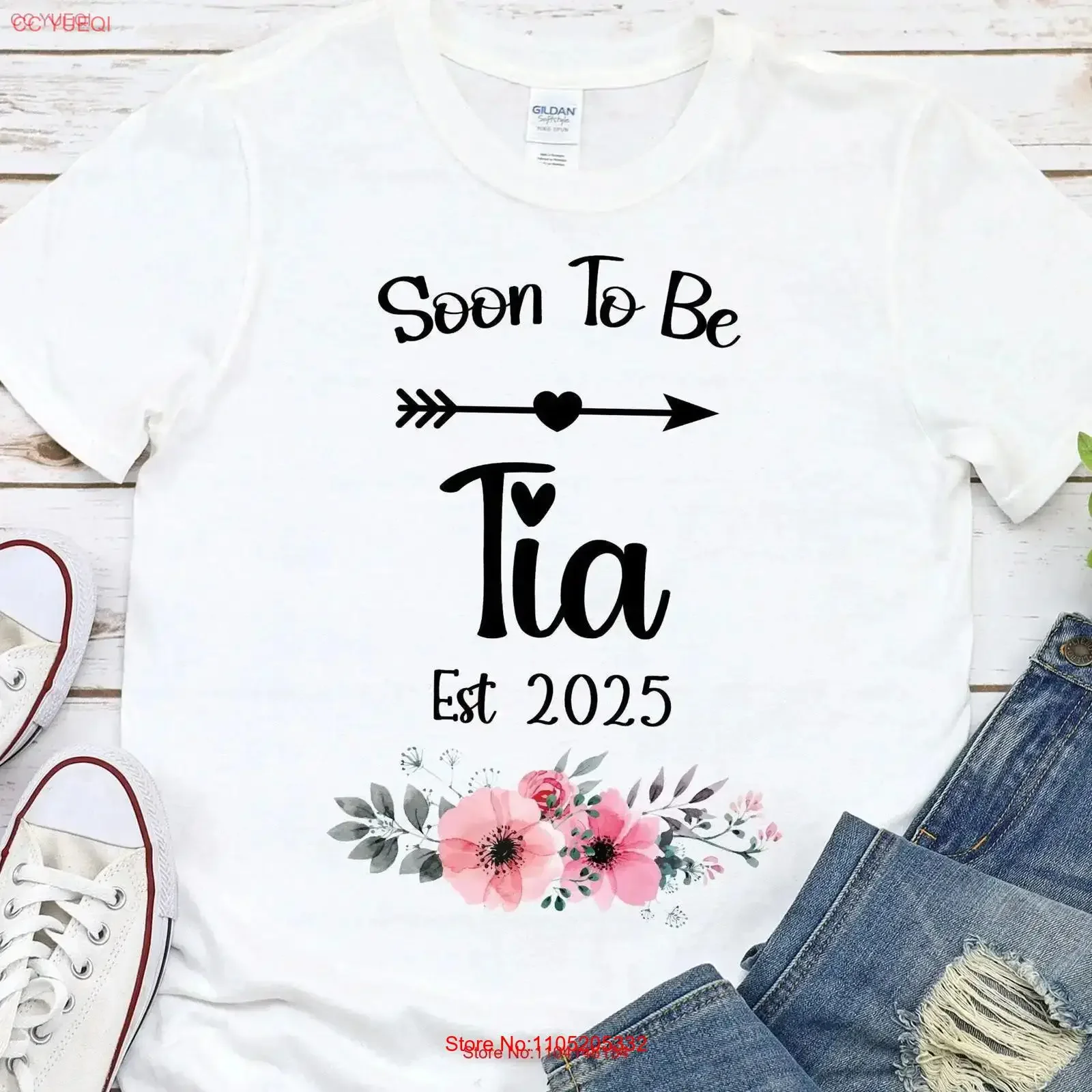 Tia T Shirt Est 2025 جديد AunT إعلان الحمل المروج إلى عمة الطفل خمر غسلها الرسم أزياء أنيقة للجنسين #1