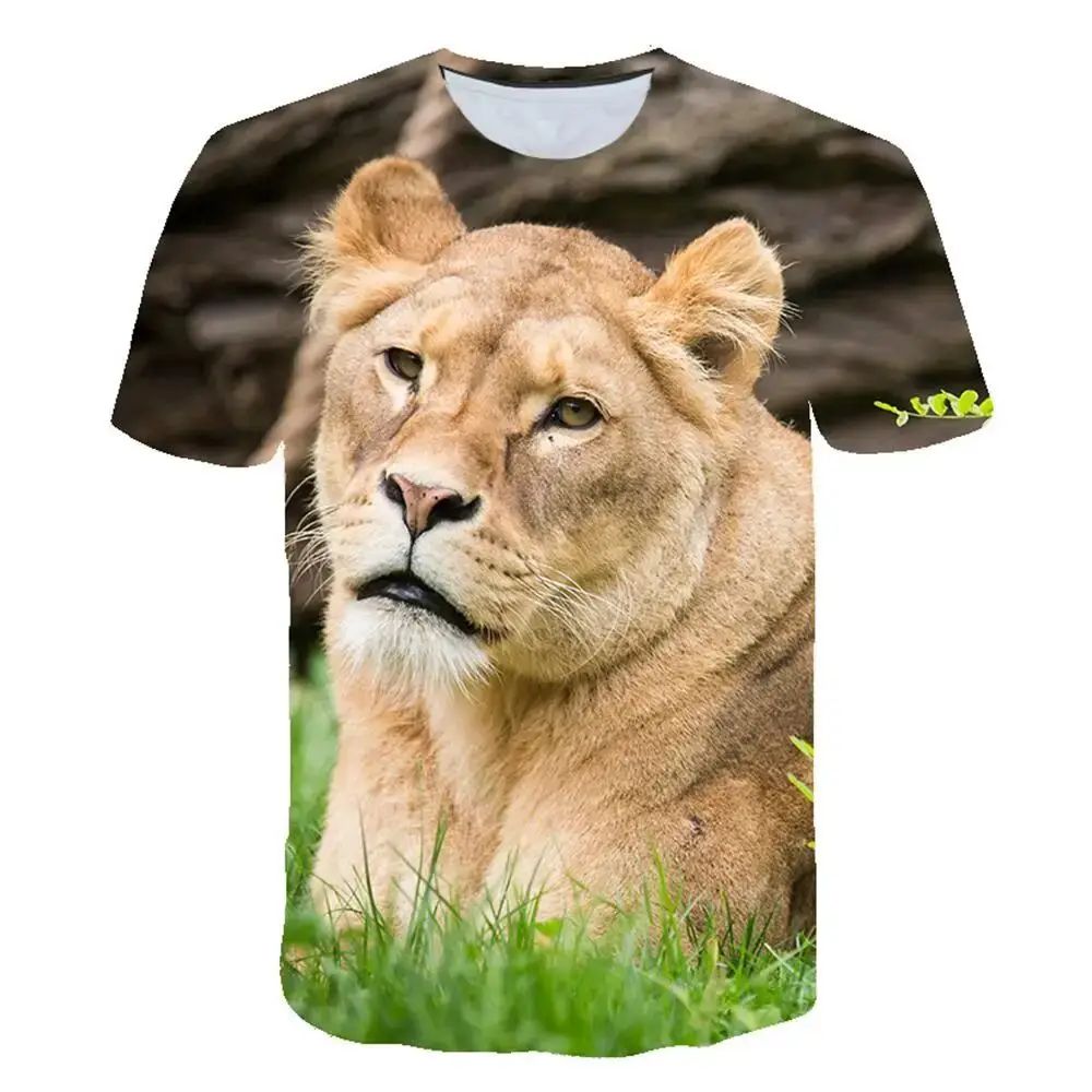 Summer Men\'s Animal Lion Cheetah Graphic Fashion 3d Printed Everyday O Collar Short Sleeve Baggy Street Harajuku Vintage Top