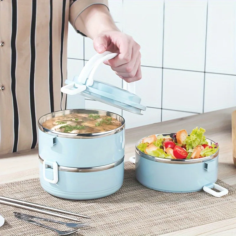 1PC Separate Stackable Insulated Lunch Box Round Shape Thermos Food Containers Stainless Steel Inner Food Thermal Box Keep Hot