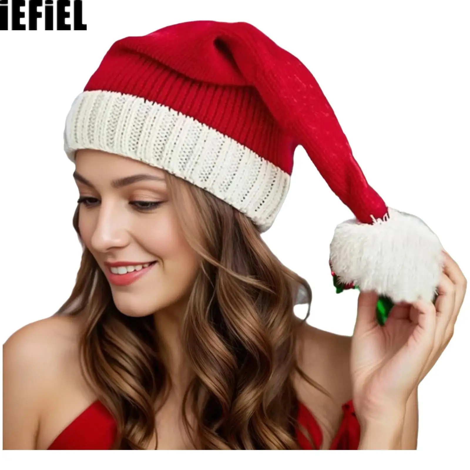 

Women Men Christmas Elf Hat Knitted Santa Hats Crochet Christmas Beanie Xmas Party Caps for Adults