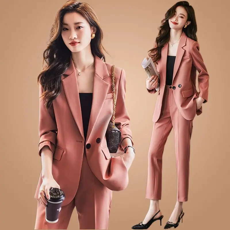 Giacca allentata coreana Blazer pantaloni Casual a gamba larga pantaloni da donna eleganti in due pezzi Set abiti estivi da ufficio Set professionale