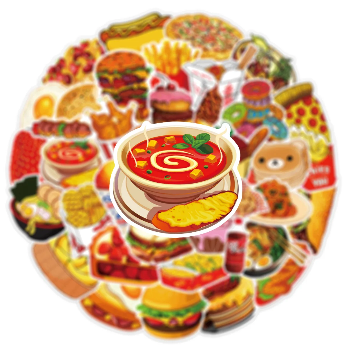 50PCS Delicious Food Drink Stickers Cute Cartoon Graffiti Decals DIY Phone Motorcycle Stationery Fridge Car Wall Sticker