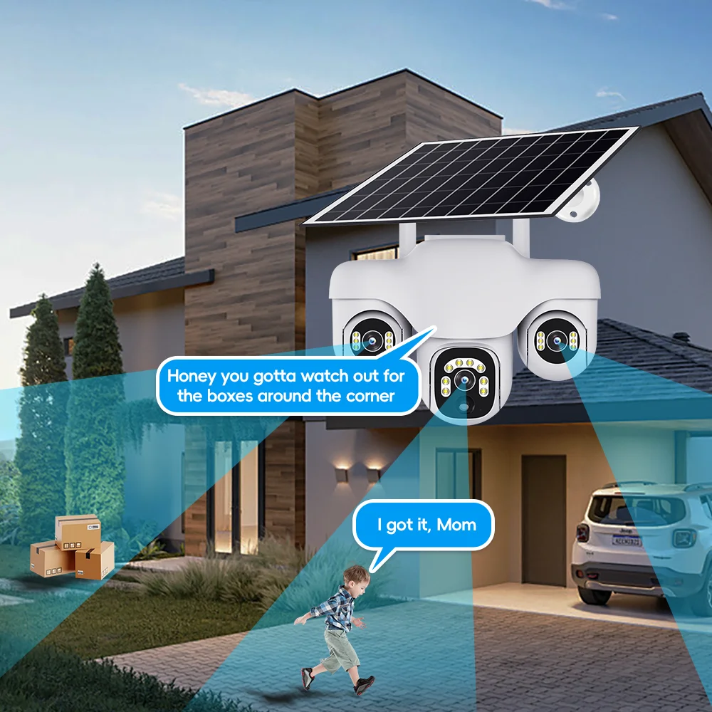 12MP Triple Lens PTZs Camera Home Security Outdoor 4G CCTV Video Surveillance Solar endurance IP66 Waterproof  Wireless Cameras