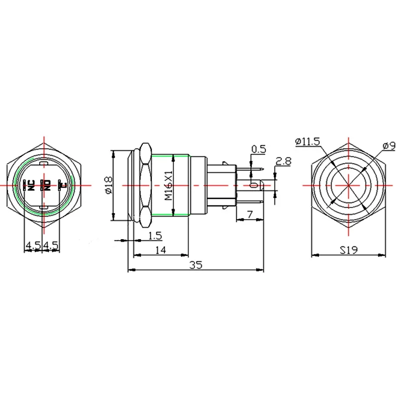 5V, 12V, 220V, LED instant reset switch, 16mm metal waterproof button switch