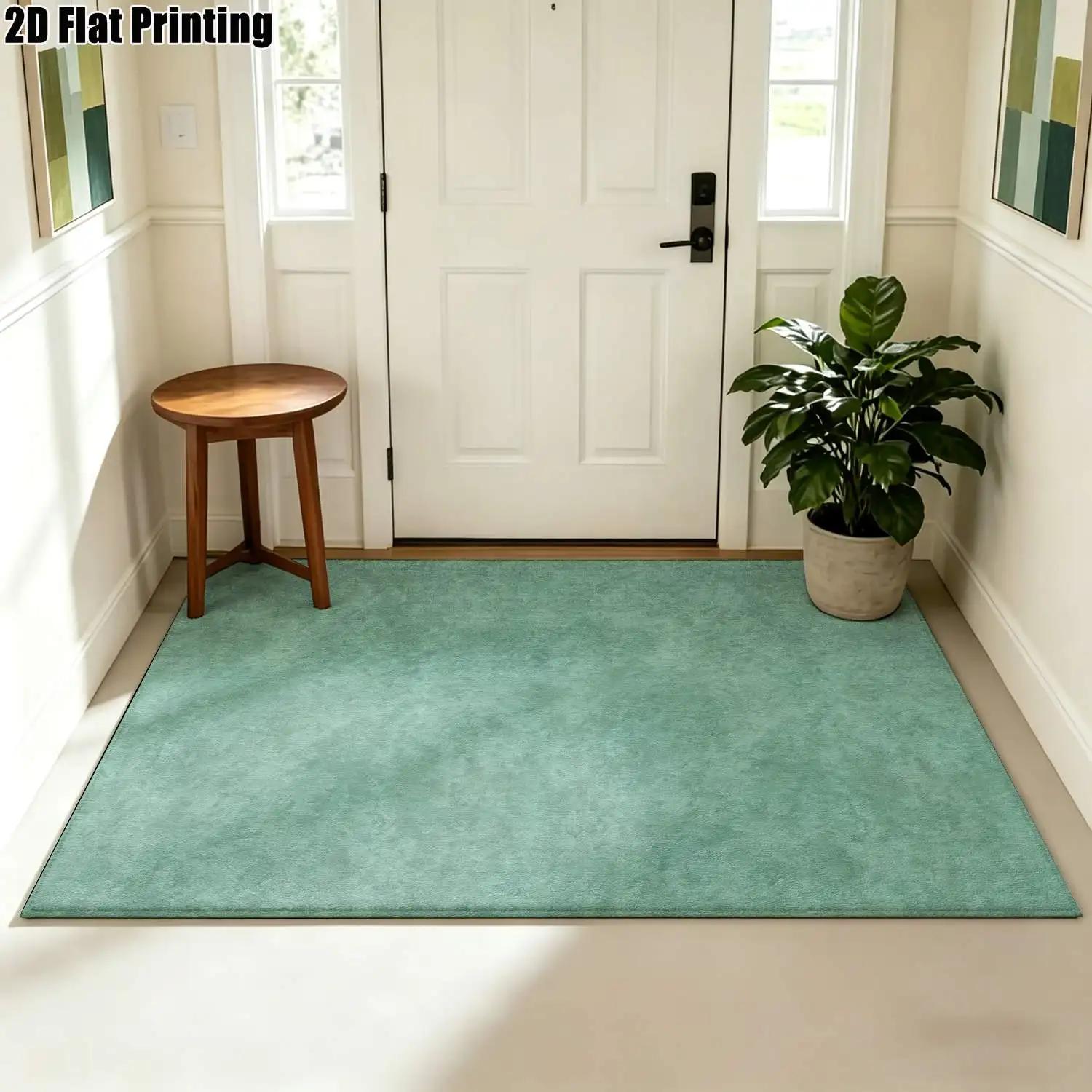 1Pc 2D Printed Light Green Nordic Minimalist Carpet, Instagram-Style Home Decor Floor Mat, Multi-Size, Machine Washable, Suitable for Multi-Scene Use