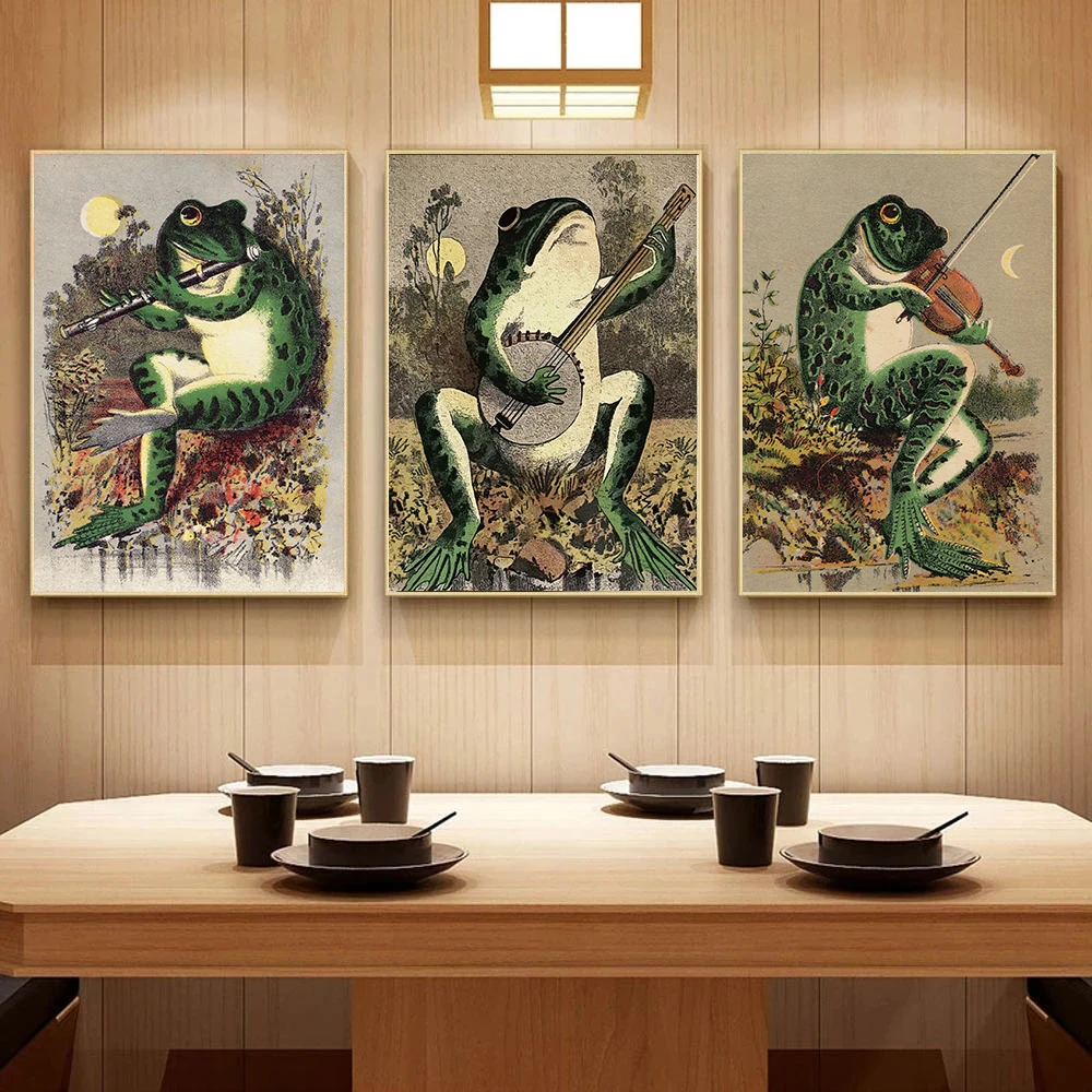 Antique Japanese Whimsical Wild West Music Samurai Frog Retro Animals Poster Wall Art Pictures Canvas Painting Home Decor Gift