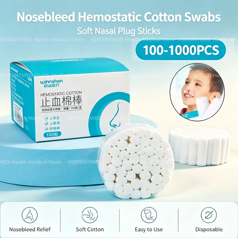 100-1000Pcs Nasal Hemostasis Plug Nose Blood Stop Cotton Swab Dental Nose Bleeding Stop Cotton Roll Stops Bleeding Fast for Kids