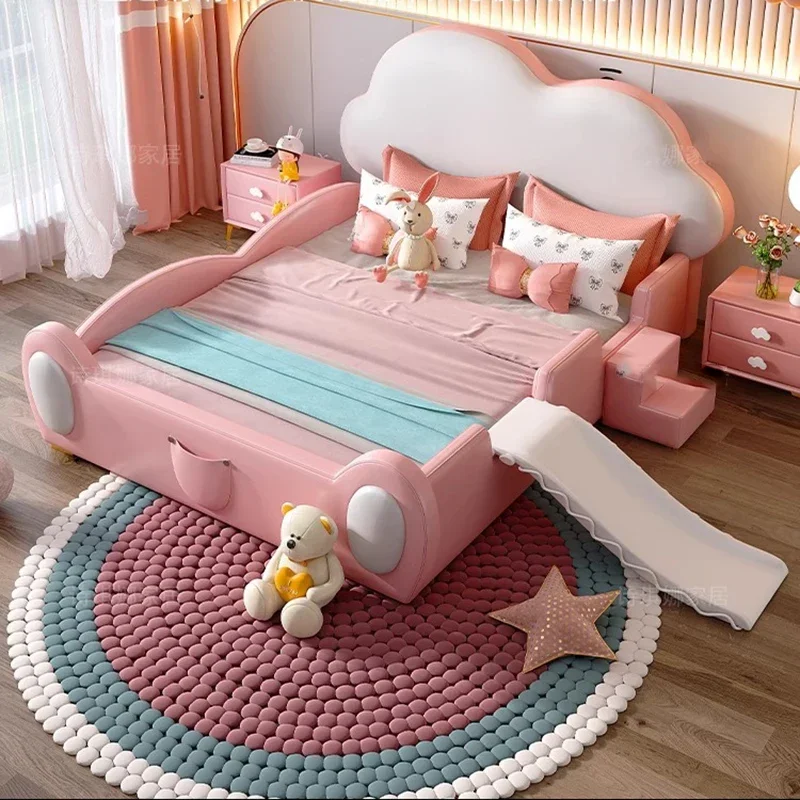 Nature Wooden High Bed Double Home Princess Bedframe Queen Children Bed Girl Modern Sleeping Muebles Para Dormitorio Furniture