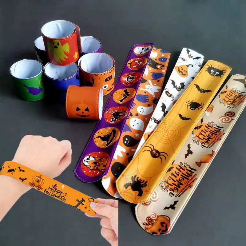 10/20/50PCS Halloween Slap Bracelets Party Favors Toys Kids Treat Halloween Party Classroom Prize Carnival Prize Children Pinata