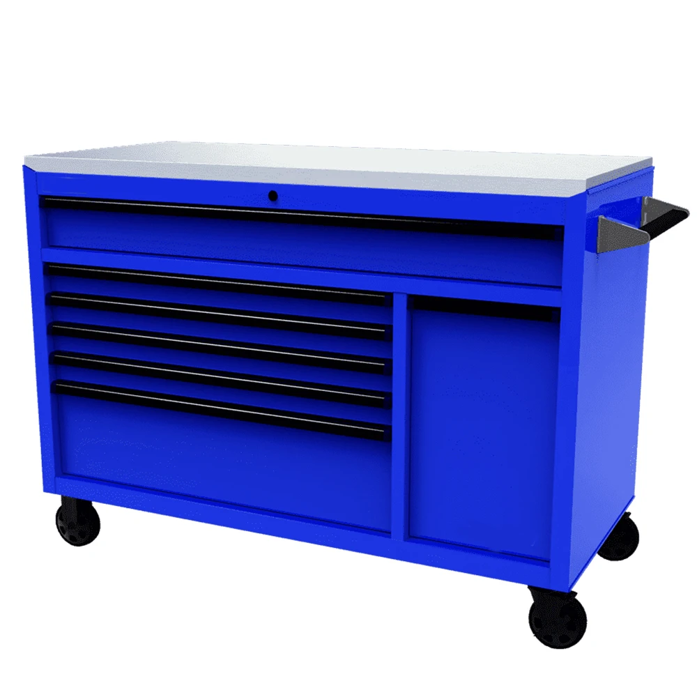 6 Drawers 56in Roller Tool Cabinet Stainless Steel Top With Wheels