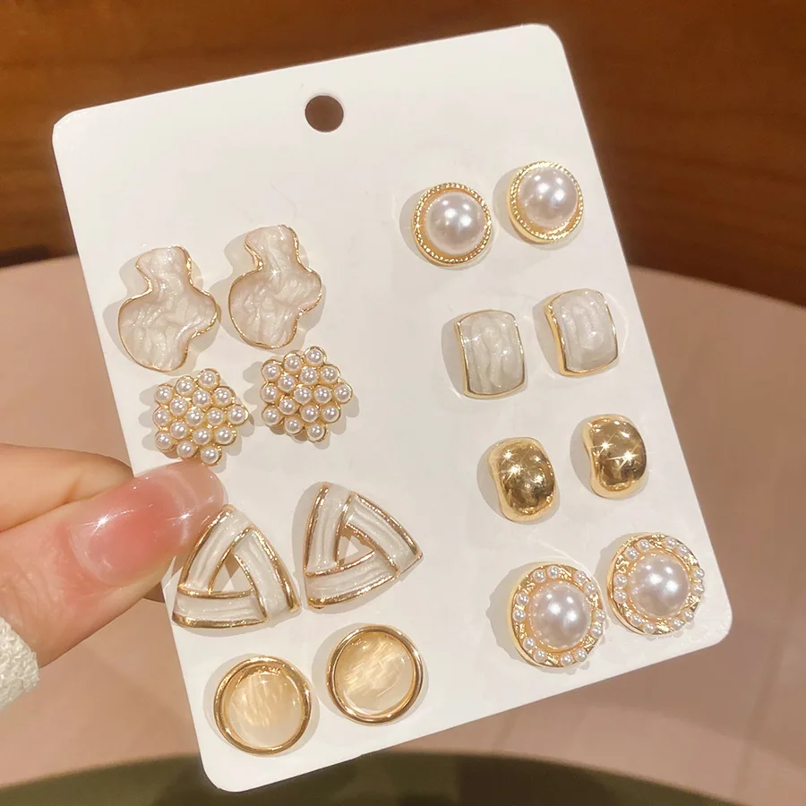 Women's 16 Pieces Imitation Pearl Stud Earrings Set, Elegant Gift