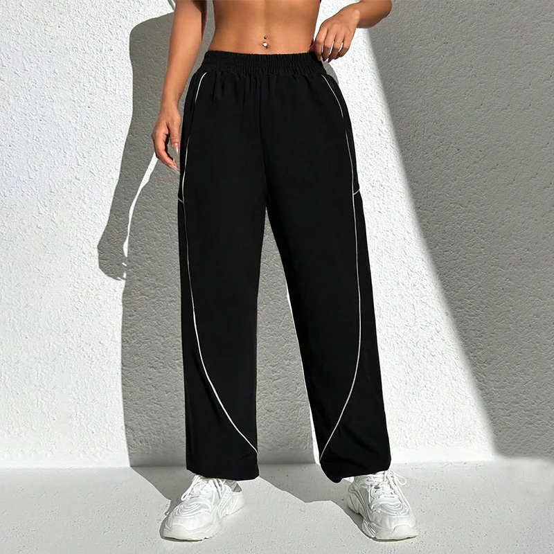 Women's sport cuffed pants Elastic Waist Slim Fit Soft Breathable casual sport pants Fashionable line design Daily Casual wear