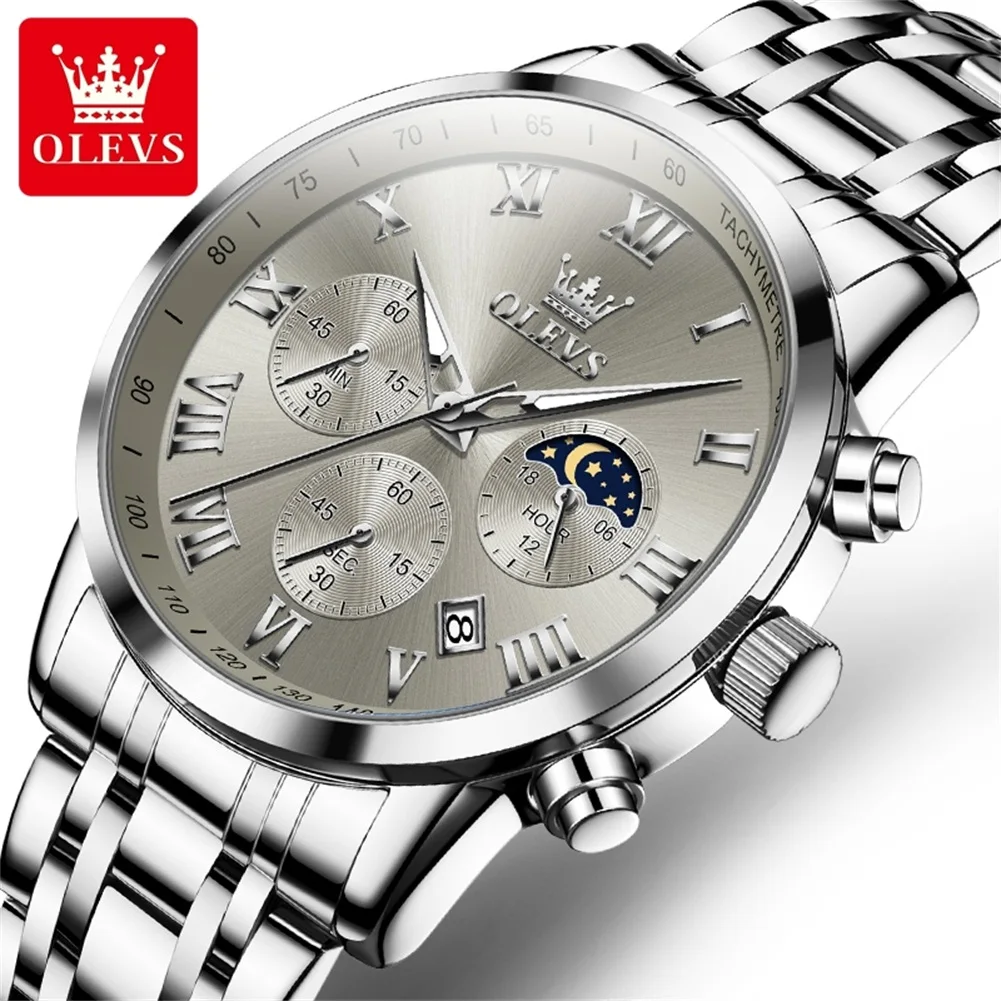 OLEVS 5529 Top Brand Men's Watch Waterproof Luminous Stainless Steel Calendar Window Phase Timing Watch New Quartz Men's Watch view 5