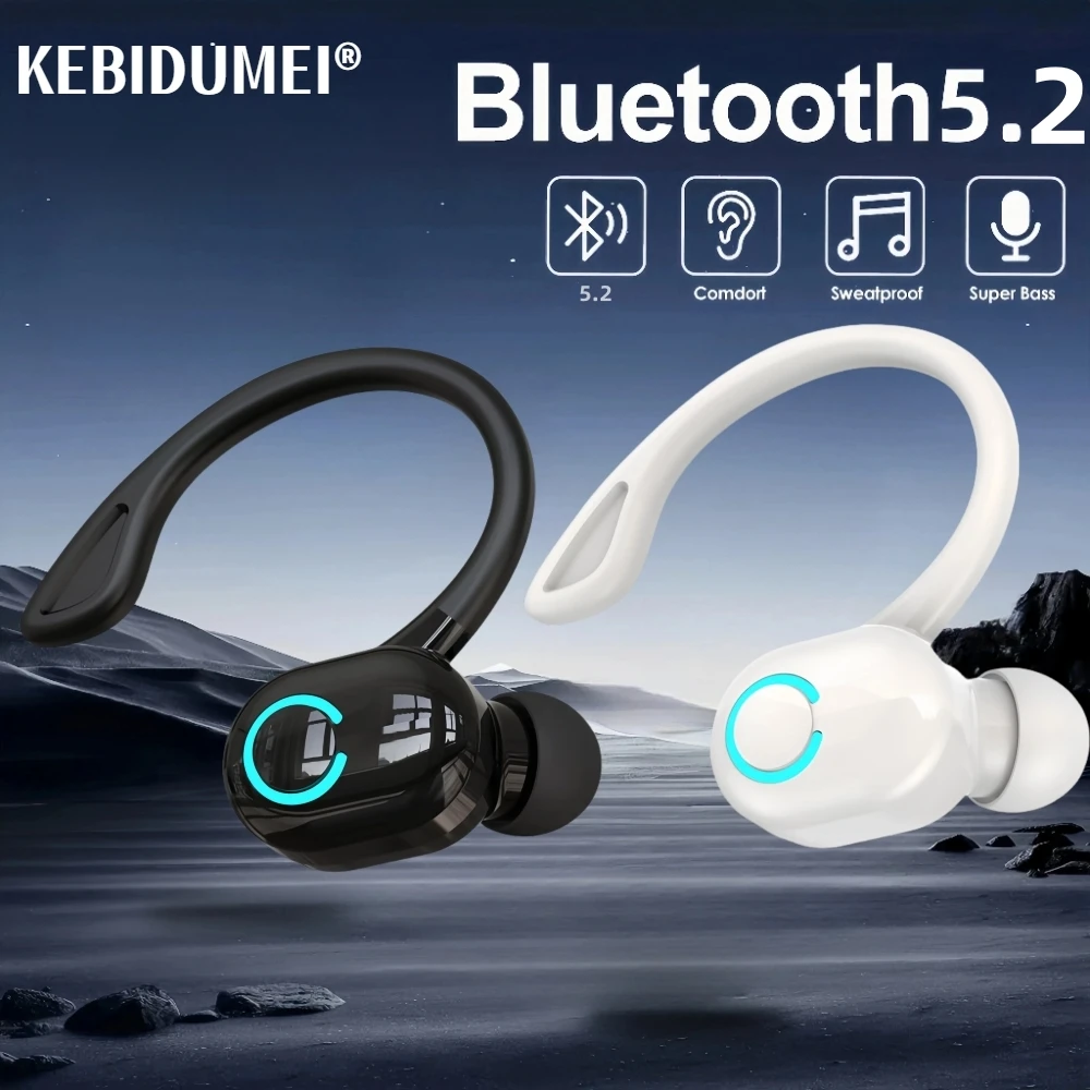 Bluetooth 5.2 Business Wireless Headphone Ear-Hook Mini HIFI Bass Noise Cancelling Earphone With Mic Earbud Sport Game Headset