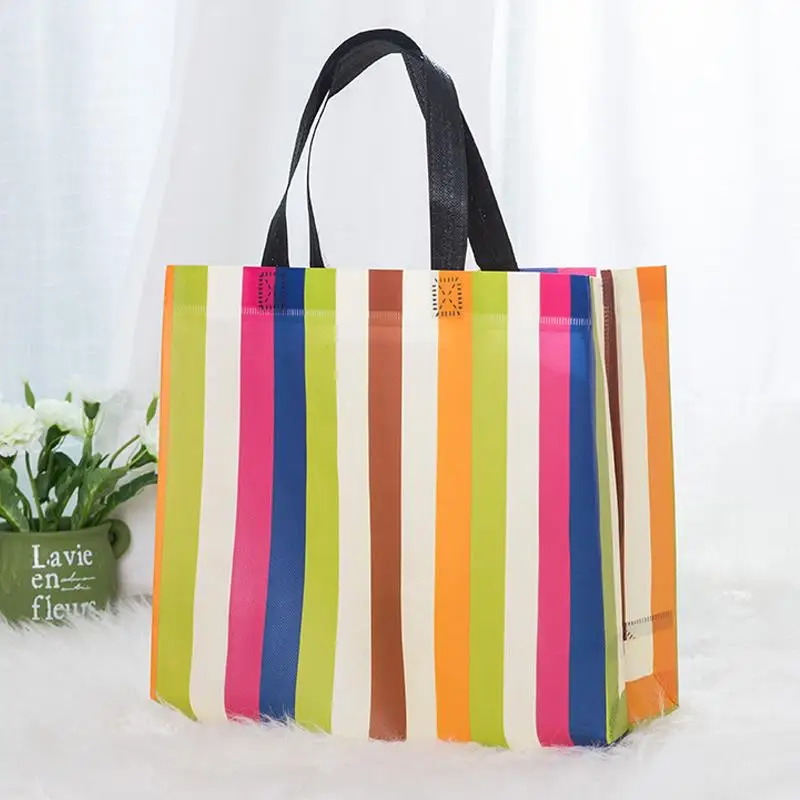 

Large Capacity Non-woven Fabric Tote Bag Shopper Bag Reusable Handbag Eco Color Striped Shopping Bag Clothing Package Bags