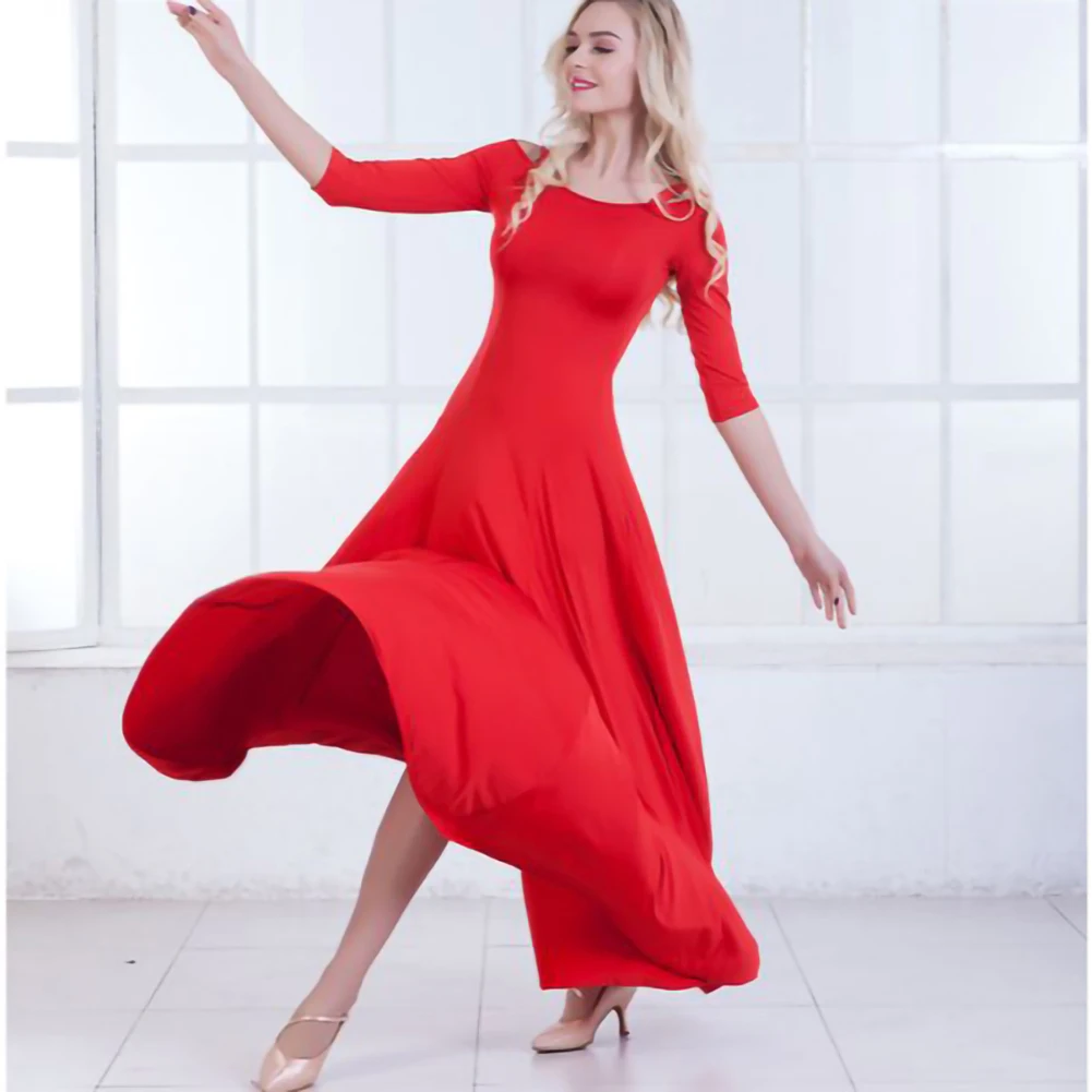 فستان حفلة موسيقية أحمر فستان مسابقة الرقص الحديث أسود قاعة الرقص الفالس حبال أداء الرقص ممارسة اللباس