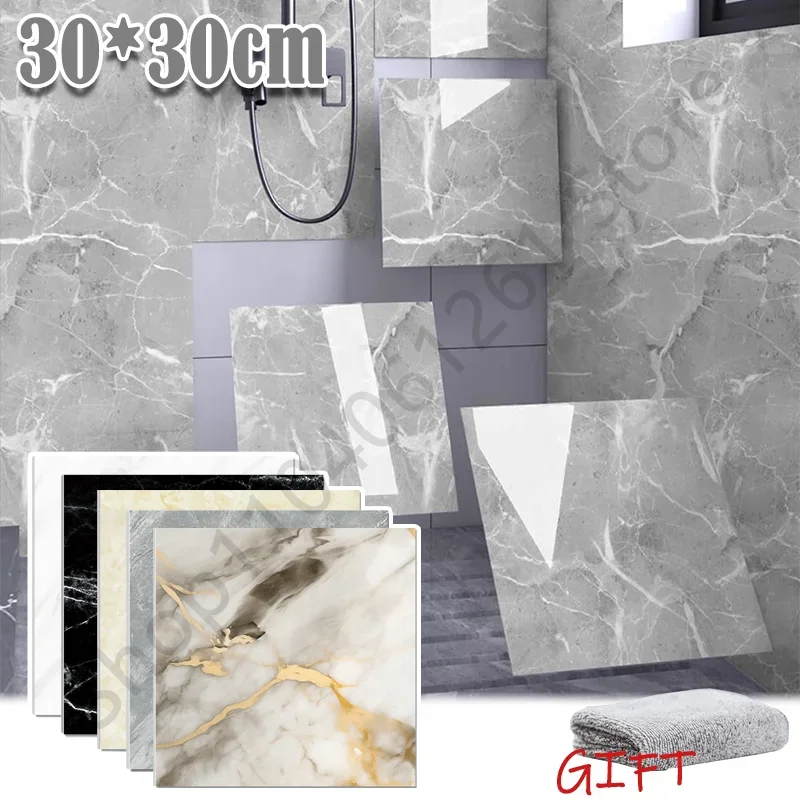 

10-50Pcs PVC Marble Wall Stickers Self-Adhesive Thickened Tile Sticker Bathroom Waterproof Floor Sticker Kitchen Home Decoration