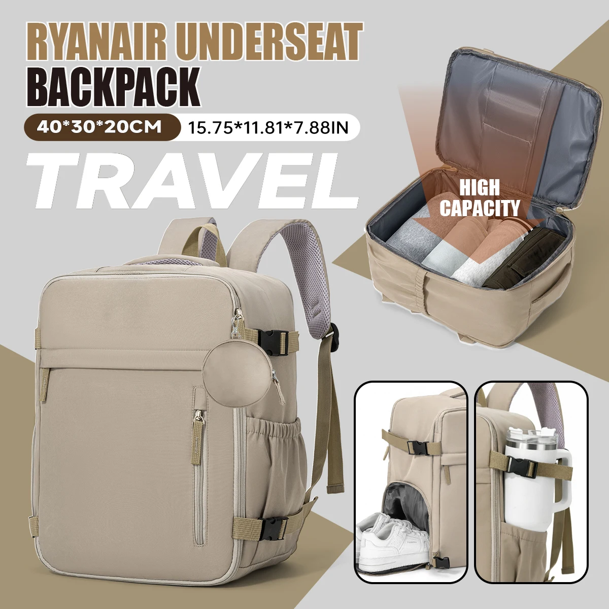 Large-Capacity Backpack for Short Trips, Women's School Bag, Luggage Bag, Men's Business Trip Backpack, Travel Storage Carry-On Bag with Side Shoe Compartment