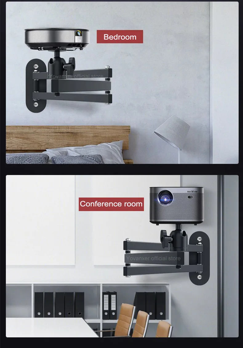 Universelle faltbare Projektor-Wandhalterung aus Aluminiumlegierung, robust, einziehbar, platzsparend, langlebiger Ständer für Zuhause und Hotel – Detail 8