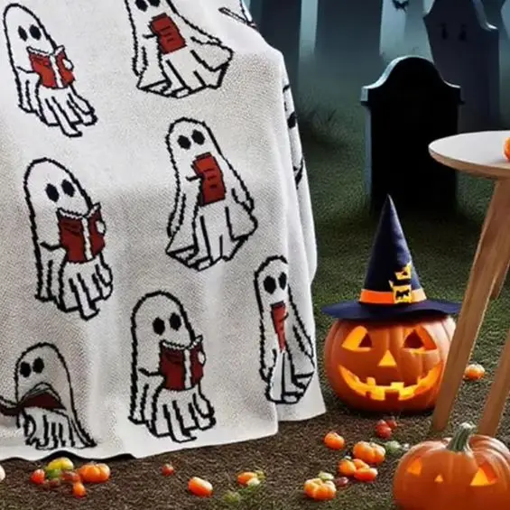 Geister-Lesedecke 2025, Halloween-Geist, zum Lesen eines Buches, Überwurfdecke, leichte, gemütliche Bettdecken für Schlafzimmer, Sofa, Sofas