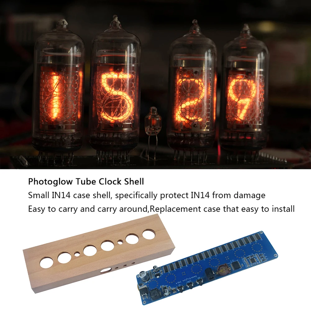 IN14 Glow Tube Clock DIY Tube Clock Assembly Beech Wood Shell Electronic DIY Kit DC12V 1A Multi Color for Home Decoration Clocks