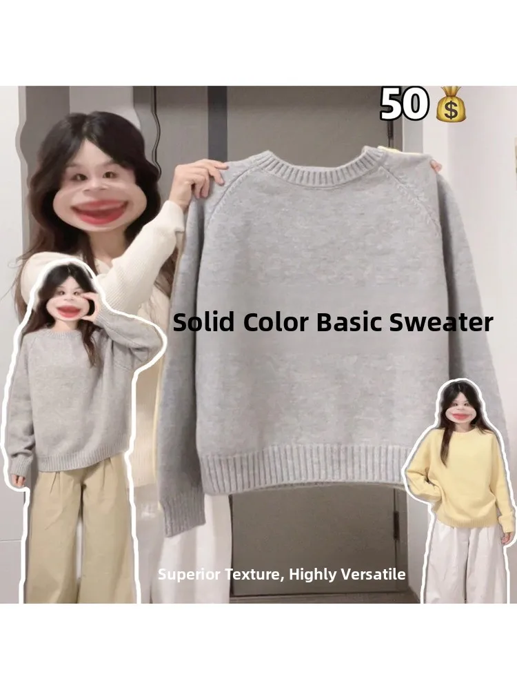 

mat round Ne Loose Inner Wear Knitted Sweater Women Autumn Winter Lazy Color Overhead Base irt Yarn Top