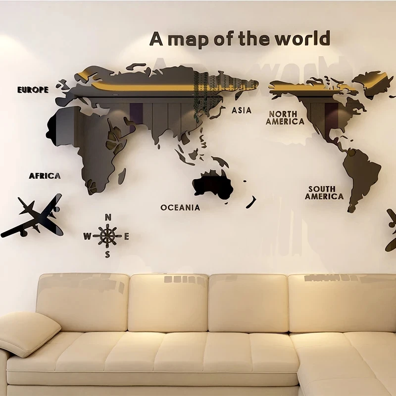 Home Living Room Bedroom Background Wall Sticker Modern World Map Acrylic 3D Wall Sticker  Office Decoration Wall Sticker view 5