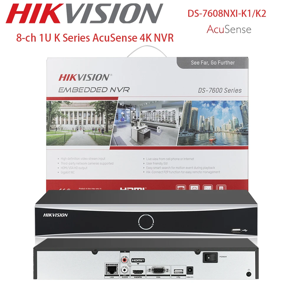 Hikvision 8ch NVR DS-7608NXI-K1 DS-7608NXI-K2 80Mbps Perimeter Protection Facial Recognition MD2.0 VCA Human Vehicle Recognition